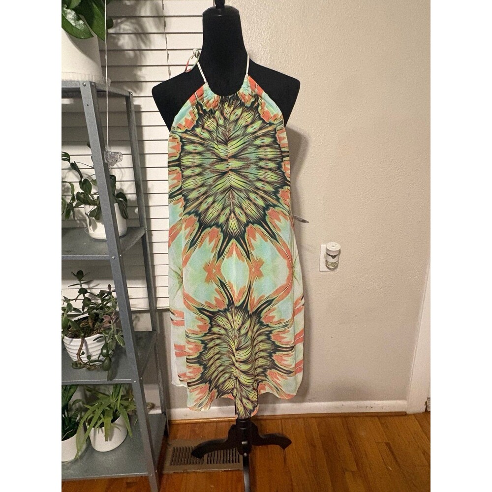 Emma & Michele Halter Blue Tie-Dye Geometric Pattern Mini Flowy Dress Size XL